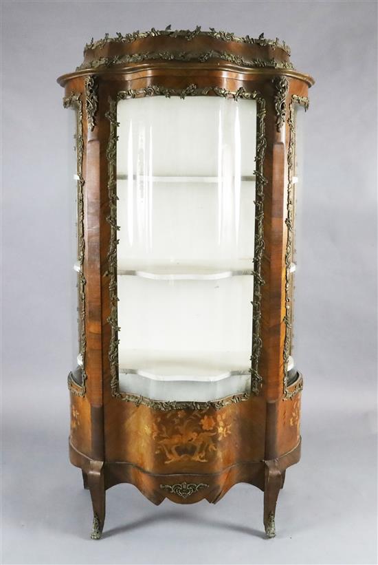 A late 19th century French rosewood vitrine W.168cm